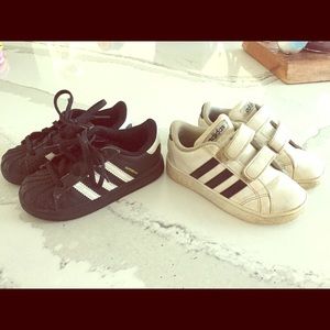 Toddler size 8 (2 pairs) of Adidas sneakers.